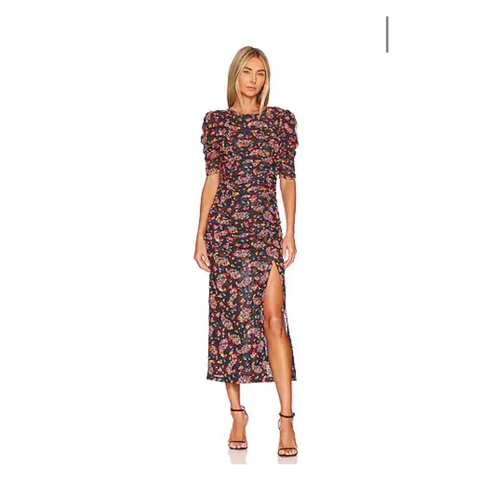Free People Brielle Midi Dress Floral Ruched Keyhole Back Twilight Size S